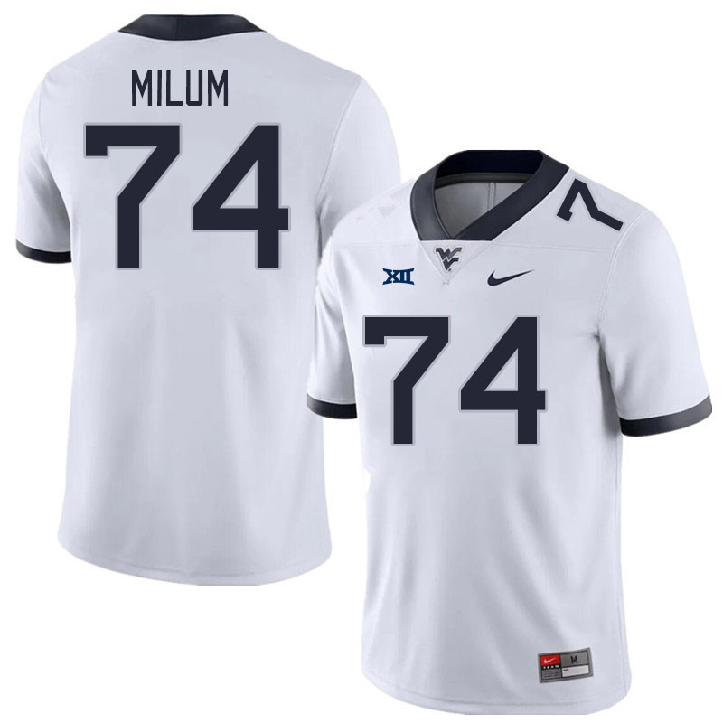 Men #74 Wyatt Milum West Virginia Mountaineers College Football Jerseys Stitched Sale-White